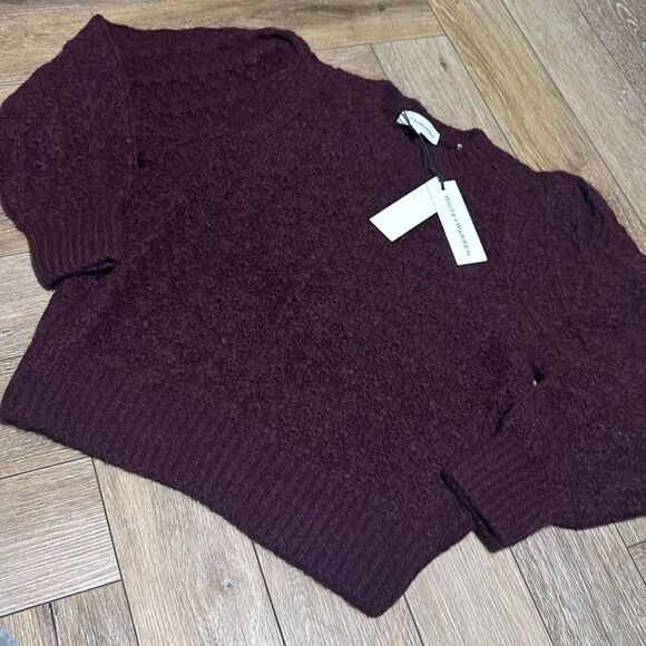 NWT White + Warren alpaca blend pointelle puff sleeve crew neck - Picture 6 of 12